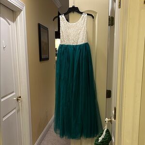 Elegant Teal and White Kids Formal Dress